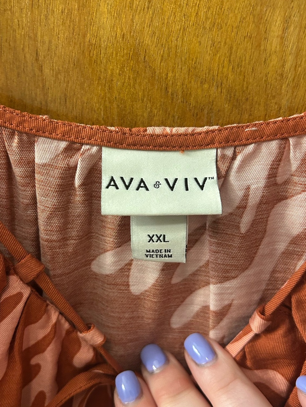 NWT Ava & Viv Tie-Front Sun Dress- Rust and Coral - Picture 4 of 6